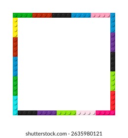 Simple frame composed of color toy blocks. Black, white, red, blue, pink and green brick banner. Abstract vector background