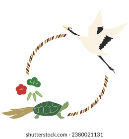 Simple frame of cranes and turtles, lucky charms, vector