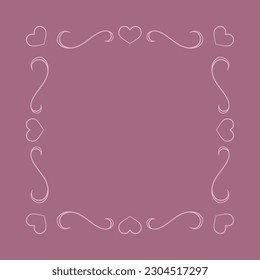 Simple frame design with heart. Wedding invitation arrangement. Minimalistic composition with empty space for your text for cards, invitation, save the date.
