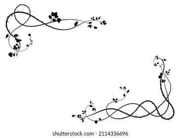 simple frame flowers and thorns plant on white. doodle sketch vector stock