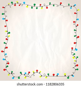 Simple frame with garland lights against paper background, hand drawn doodle illustration