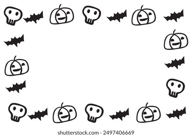 Marco simple para invitaciones de Halloween. Colores blanco y negro. Diseño de contorno de Vector. Dibujado a mano ilustración. Mejor para las redes sociales, Anuncios, tarjetas de felicitación.