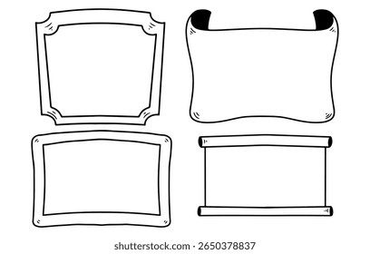 Simple frame hand drawn doodle, simple design, name place or header, vintage style, white background vector, black outline