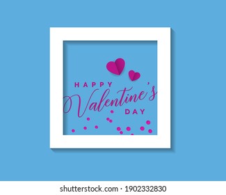 Simple frame happy valentines day with love sign pastel color background