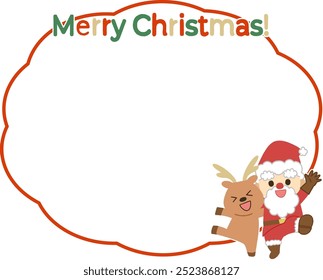 Simple frame illustration of cute Santa and reindeer inspired by Christmas