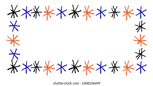 simple frame isolated on white background. Snowflakes multi-colored. Children's style.