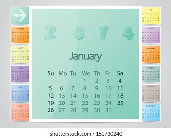 Simple frame like color calendar design for 2014