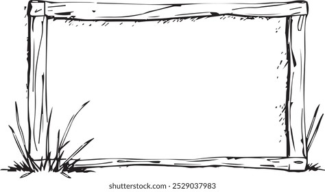 A simple frame made of wooden planks with grass growing around the bottom.