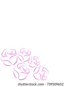 the simple frame of pink roses on a white background. For decorating greeting, invitations, posters, postcards. On Valentine's day, holiday, celebration, wedding, birthday, party. Vector illustration.
