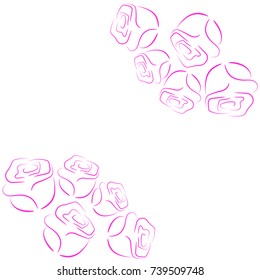 the simple frame of pink roses on a white background. For decorating greeting, invitations, posters, postcards. On Valentine's day, holiday, celebration, wedding, birthday, party. Vector illustration.