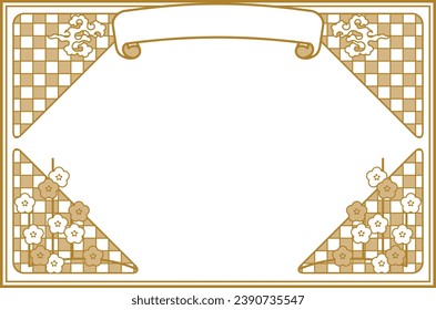 A simple frame with plum blossoms and a lattice pattern.