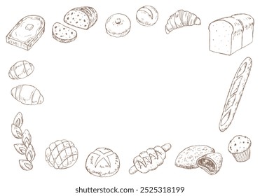 Simple frame of various hand-drawn breads