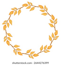 Simple frame of yellow and orange leaf. Vector seasonal illustration of autumn leaves on white background. Hello, autumn. Template for poster, postcard.