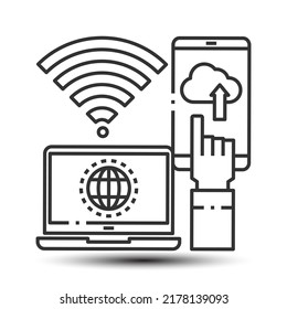 Simple free wifi outline icon, internet and connection concept, 128x128 pixel perfect on the white background