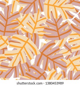 Simple freehand autumn leaves seamless pattern. Exotic plant texture. Summer design for fabric, textile print, wrapping paper, textile