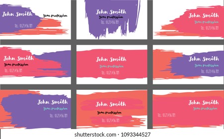 Simple Freehand Business Cards Vector Templates. Funky Paint Brush Strokes Cool Banners Set. Creative Atristic Grungy Retro Corporate Identity. Funky Strokes Business Cards Vector Template.