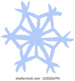 Simple freehand drawing of a single snowflake. Blue winter fallout isolated on transparent background