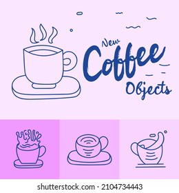 Simple freehand vector drawing of espresso coffee and teacup. Set of vector handmade mug line arts.