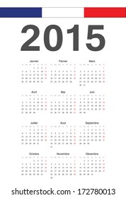 Simple French 2015 year vector calendar. Week starts from Monday.
