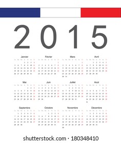 Simple french 2015 year vector calendar. Week starts from Monday.