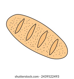 Simple fresh baked bread loaf with texture, top view, doodle style vector