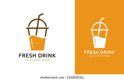 Simple fresh drink logo design. Drink cup icon with minimal style for juice or beverage label