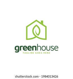 Simple Fresh Leaf And House For Eco Green Home Farm Plant Cultivation Logo Design