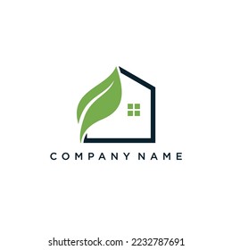 Simple fresh leaf and house for eco green home farm plant cultivation logo design
