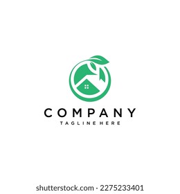 Simple fresh leaf and house for eco green home farm plant cultivation logo design	