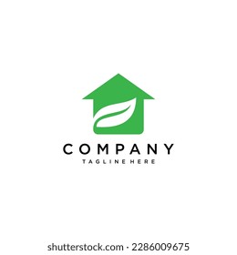 Simple fresh leaf and house for eco green home farm plant cultivation logo design	
