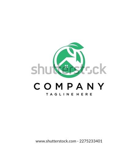Simple fresh leaf and house for eco green home farm plant cultivation logo design	