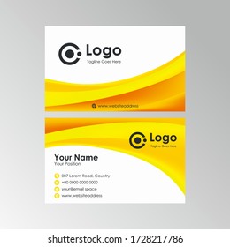 Diseño simple de tarjetas de negocios con ondas elegantes y amarillo fresco, plantilla de tarjeta de nombre profesional vector