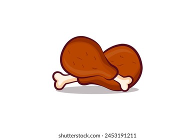 Simple fried chicken leg icon, hot chicken leg vector on white background.