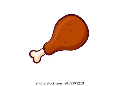 Simple fried chicken leg icon, hot chicken leg vector on white background.