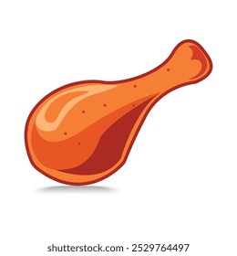 Simple fried chicken leg icon, hot chicken leg vector on white background.