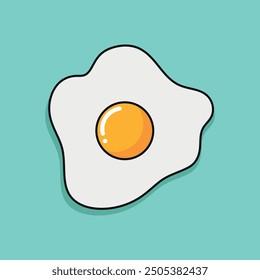 Simple fried egg line icon isolated on blue background. Healthy breakfast. Vector illustration