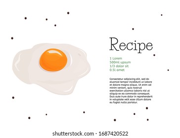 Sencilla receta de huevo frito. Diseño de la tarjeta vectorial de comida.