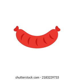 simple fried sausage isolated on white background, street food concept, vector illustration of grilled sausage, flat design, fast food in cartoon style