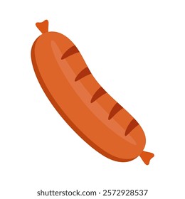 simple fried sausage isolated on white background, street food concept, fast food, vector illustration of grilled sausage in cartoon flat style