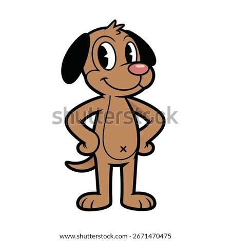A simple and friendly brown cartoon dog is standing with a happy and relaxed expression. A classic, lovable pet character for a wide variety of uses. Vector Illustration