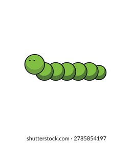 A simple and friendly cartoon illustration of a green caterpillar made of round segments isolated on a plain white background