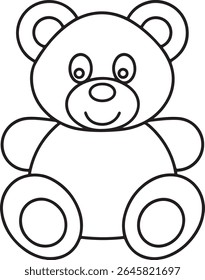 A simple, friendly line drawing of a teddy bear sitting with a cheerful expression, isolated on a clean white background. This illustration is perfect for children's themes and coloring pages.