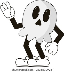 simple friendly vintage skull halloween mascot illustration with funny pose and expression