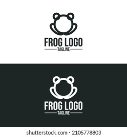 Simple frog logo with circle element isolated on white background.