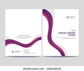 Simple Front and Back Annual Report Cover Design || Colored Pink and Purple Waves