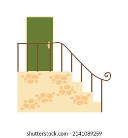 A simple front or interior door. Part of the interior of the house. Porch of the house with stone steps. vector illustration isolated on white background. Cartoon style.