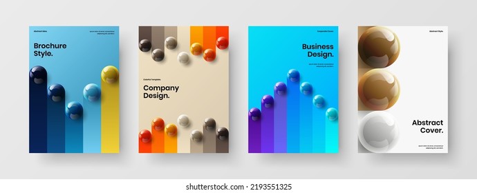 Simple front page A4 design vector layout collection. Fresh 3D spheres catalog cover template bundle.