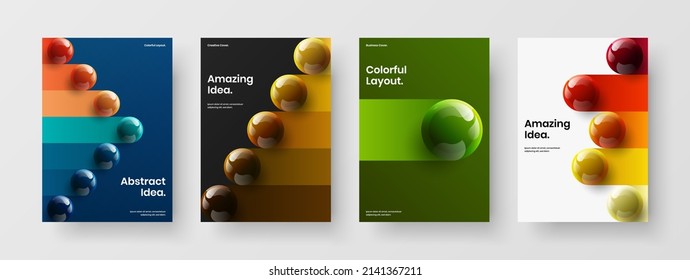 Simple front page A4 vector design concept collection. Fresh realistic spheres corporate cover template composition.