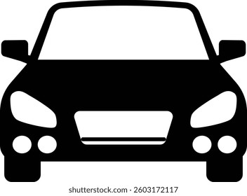 Simple Front View Car Icon Silhouette Vector Illustration on White Background. 