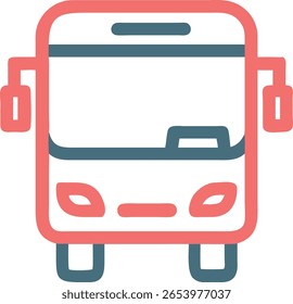 Ilustración de vista frontal simple de un autobús con ventanas y ruedas, creado con software de diseño de Vector.